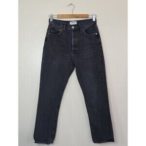 AGOLDE Riley High Rise Straight Leg Cropped Jeans Black Wash Denim Size 26